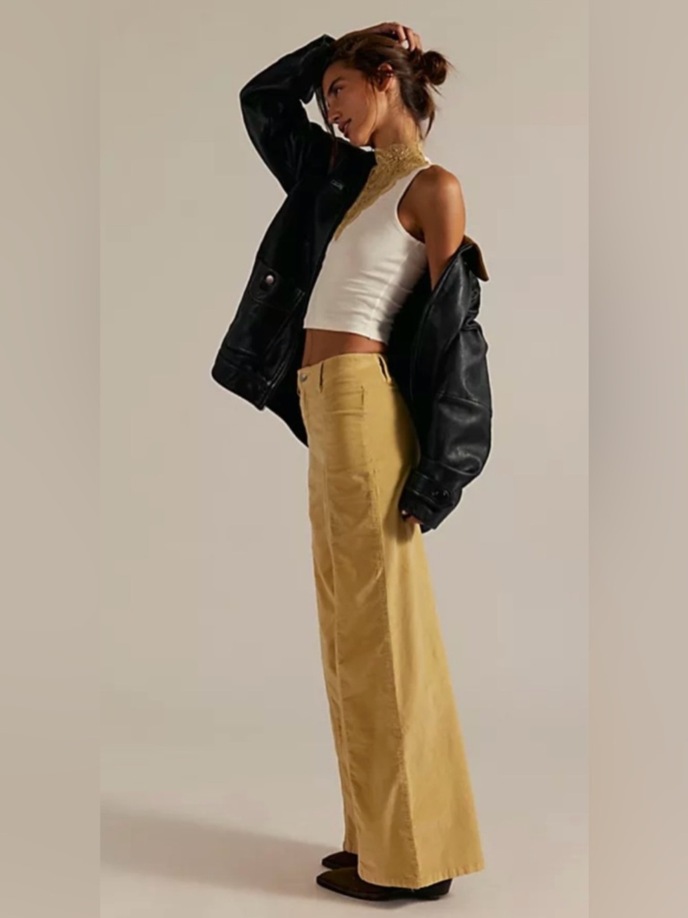 NWT FREE PEOPLE WE THE FREE LIBRE CORD WIDE LEG JEANS FALL LEAF - Picture 1 of 3